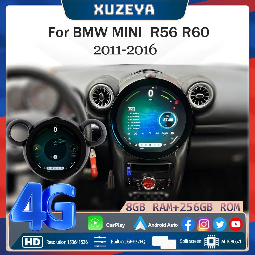 For BMW Mini Cooper R56 R60 2011-2016 GPS Android 15 Auto Carplay Car Navigation Stereo Multimedia Player 360