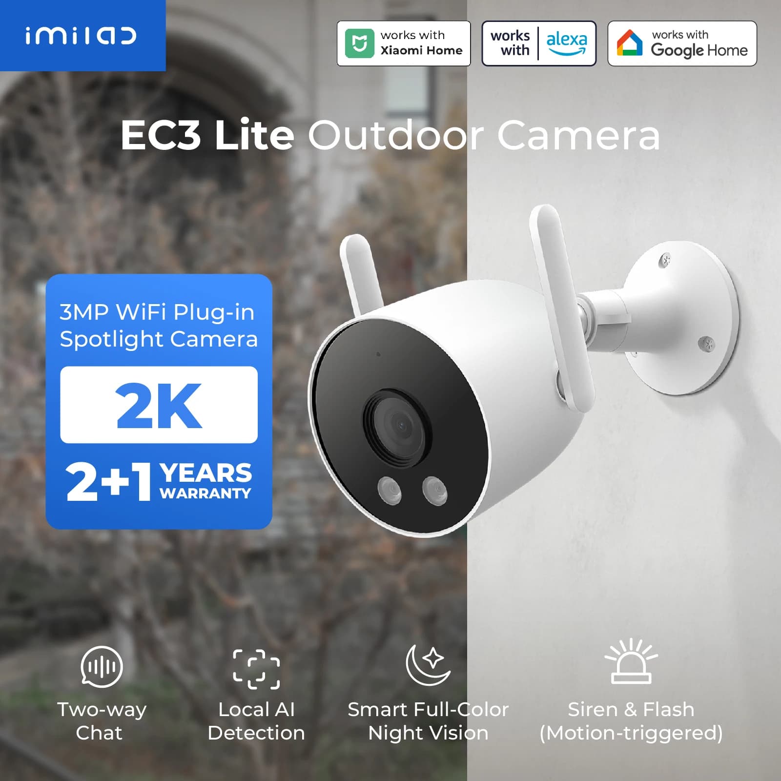 IMILAB EC3 Lite Domestic Security Camera 2K HD Outdoor WIfi IP Smart Mermaid Night Vision CCTV Color Detection Human Webcam