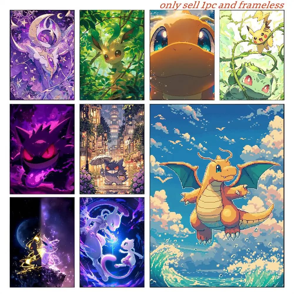 Pokemon Pikachu Anime Wall Poster HD Diamond Painting Waterproof Home Room Decorative Art