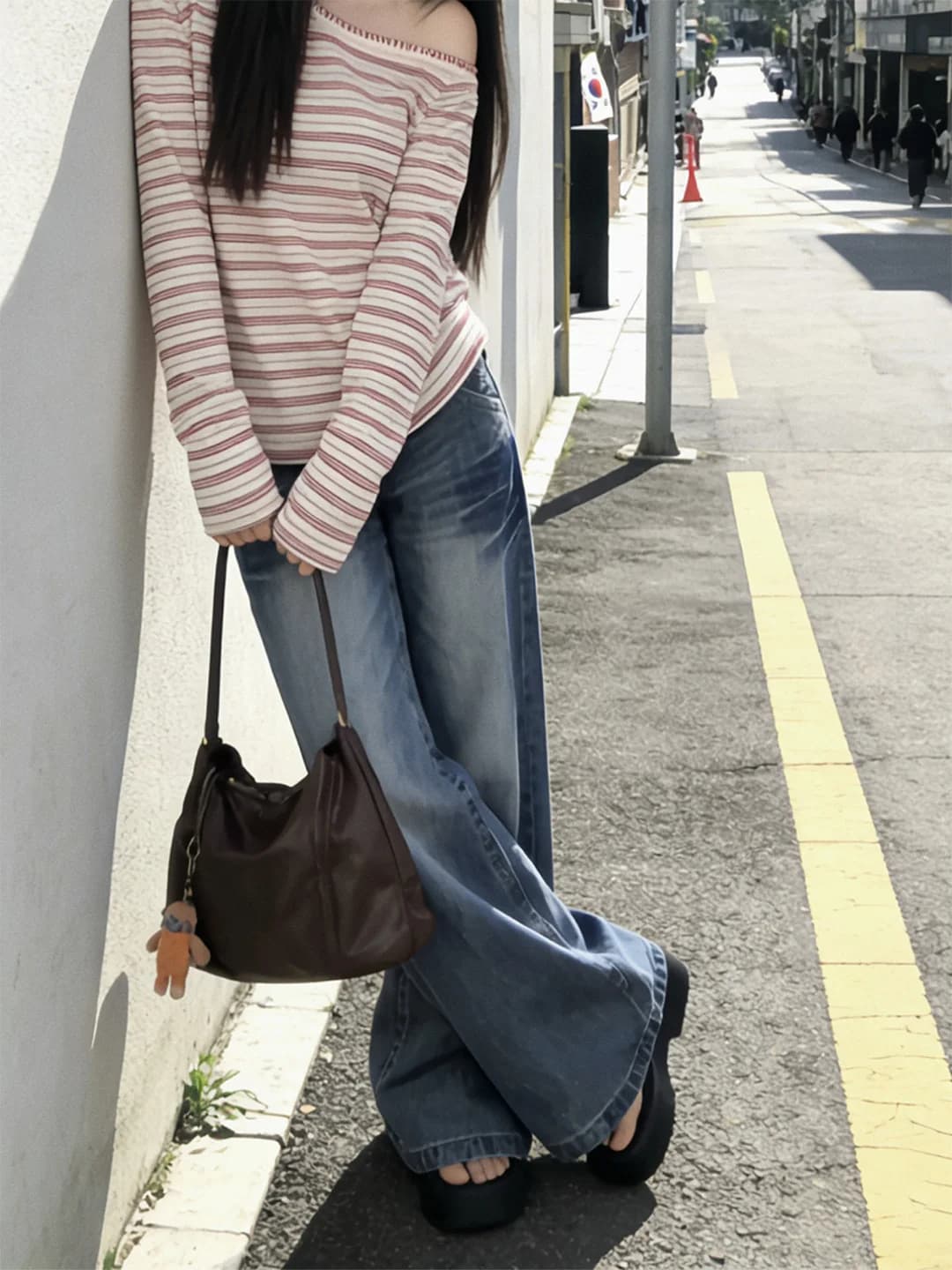 Jeans in denim sbiadito stile americano da donna, a vita alta, gamba dritta, nuovi pantaloni estivi slim fit effetto lavato, abbigliamento casual
