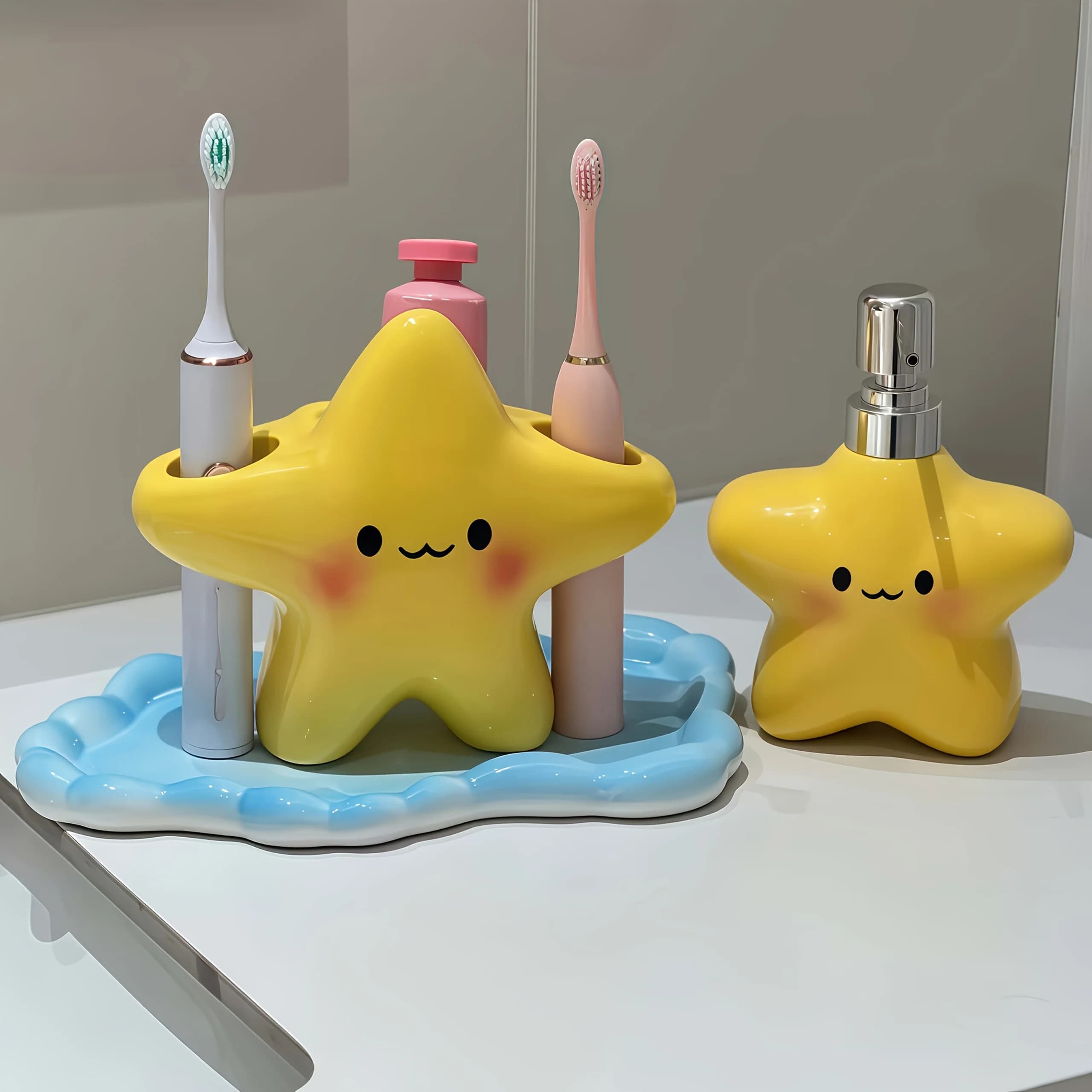 Creative Cute Star-Shaped Toothbrush Holder Portable Electric Toothbrush Holder Bathroom Toothbrush Storage Rack Space-Saving