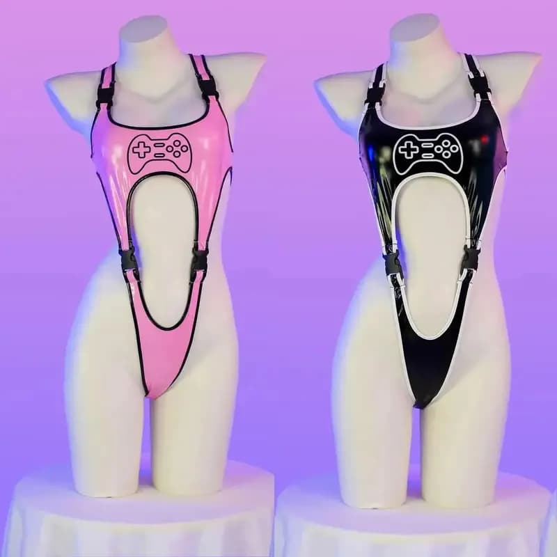 Gioco Pelle Cyberpunk Costume da bagno Cosplay Tuta Costume Controller HighLeg Body Donna Fibbia Pigiama Abiti Party DJ Night