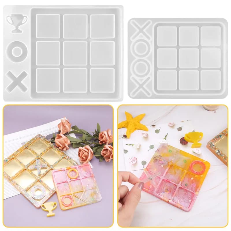 Tic-Tac-Toe Bue Gioco di Scacchi Stampi in Silicone Stampo per Specchio in Resina Epossidica per Artigianato d'Arte Fai da Te Creazione di Gioielli Argilla Resina Colata Fatta a Mano