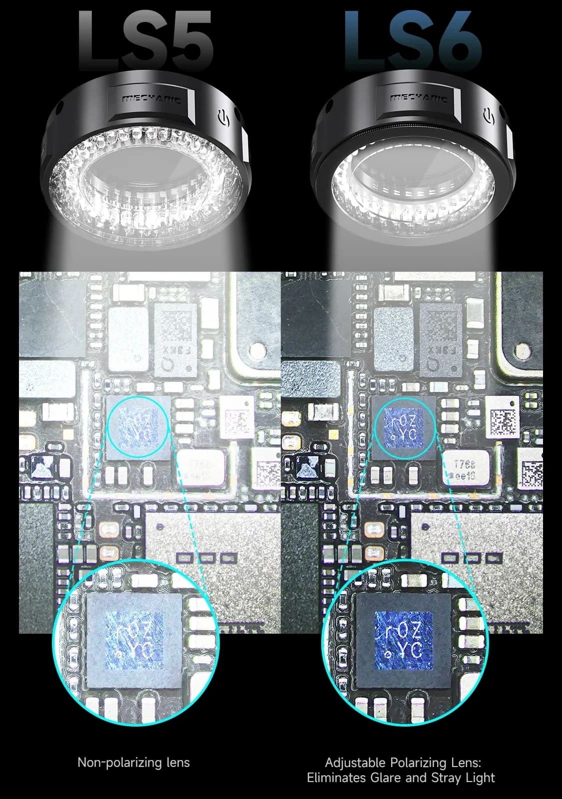 Meccanico LS5/LS6 Microscopio Lampada ad anello polarizzato Lampada ad anello per microscopio a LED antiriflesso per strumenti di riparazione di saldatura di precisione