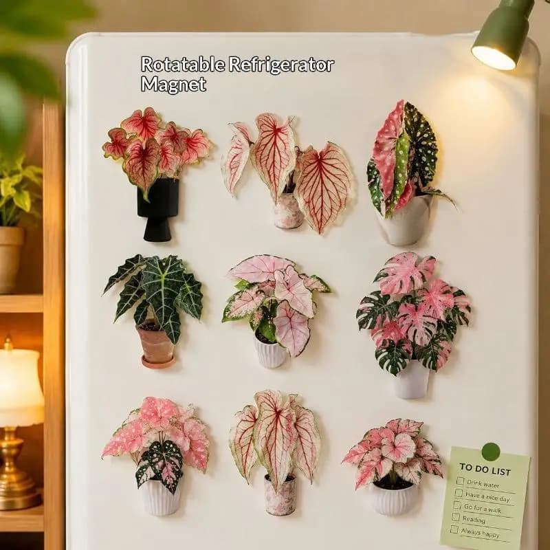 Rotatable Mini Artificial Plant Fridge Magnets Non-Scratch Realistic Leaf Decor for Kitchen Refrigerator Office