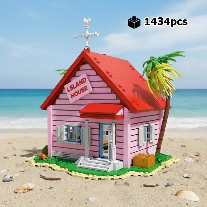 Creative 1434PCS Master Roshi House Building Blocks Seaside Villa Wooden Cabin Model Assembly Kit Fans Gift