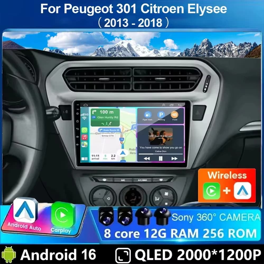 Android 15 Auto Video Radio Multimediale Per Peugeot 301 Citroen Elysee 2013-2018 2 din Stereo Lettore di Navigazione GPS QLED DSP 4G TB