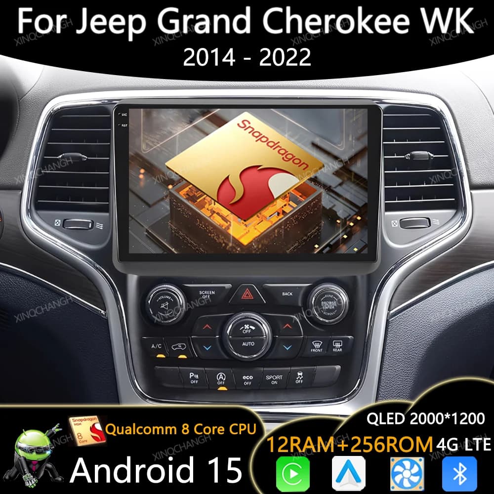 Android 15 Car Radio For Jeep Grand Cherokee WK2 2014 - 2022 QLED Qualcomm Multimedia Stereo Video Player 4G LTE 5G WIFI BT GPS