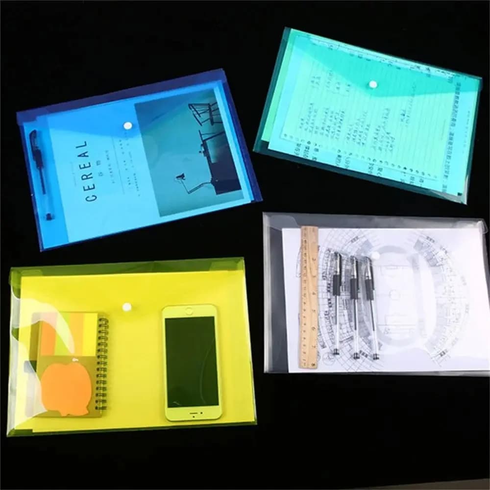 1Pcs with Snap Button A4 Binder Pocket Clear Plastic Document Files Folders Transparent Envelope Popper Wallets