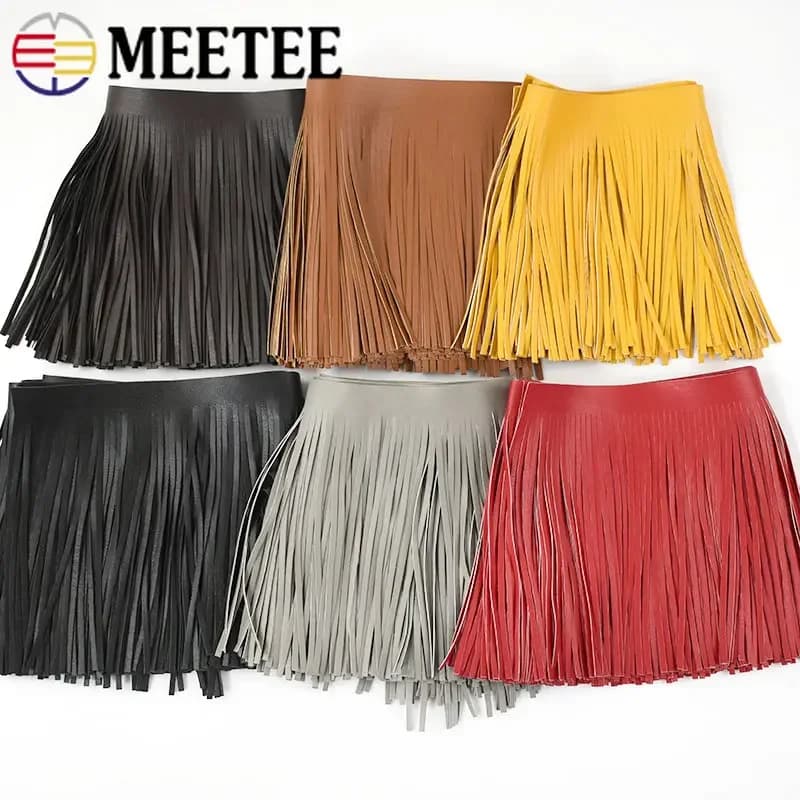 1 Metro Meetee 10-30cmX5mm PU Pelle Nappa Frangia Trim Decor Nastro di pizzo Giacca fai da te Gonna Vestiti Tessuto Accessori per cucire