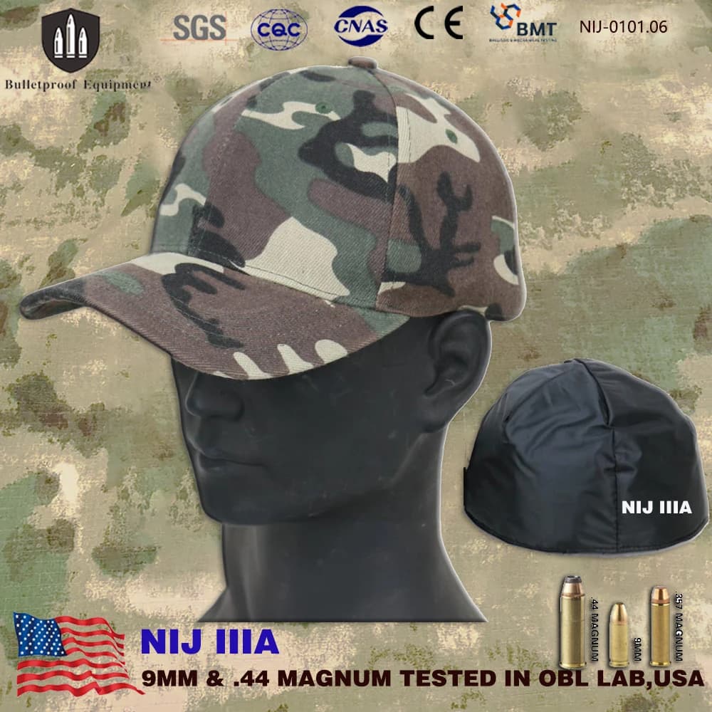 Real Projectile Baseball Cap NIJ IIIA Camo Soft UHMWPE Hidden self-defense Tactic and outdoor survival equipment