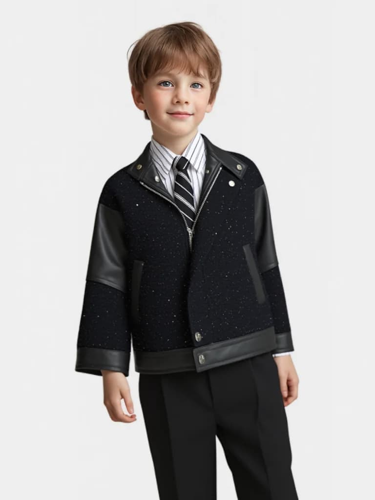 Giacca da motociclista in pelle PU lucida per bambini da gentiluomo Cappotto antivento impermeabile per bambini Natale Capodanno Abbigliamento per fotografia di strada