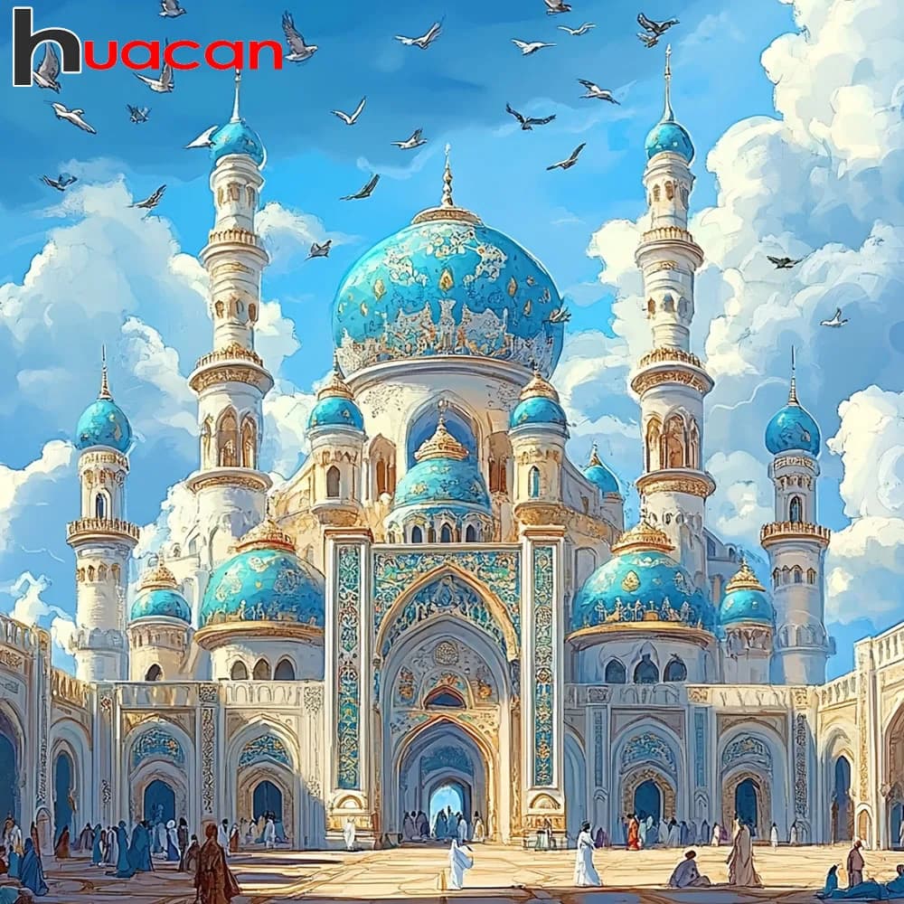 Pittura Diamante Huacan con Diamanti Quadrati e Rotondi, Paesaggio Castello Fantastico, Ricamo Diamante Nuovo 2026, Artigianato Fatto a Mano