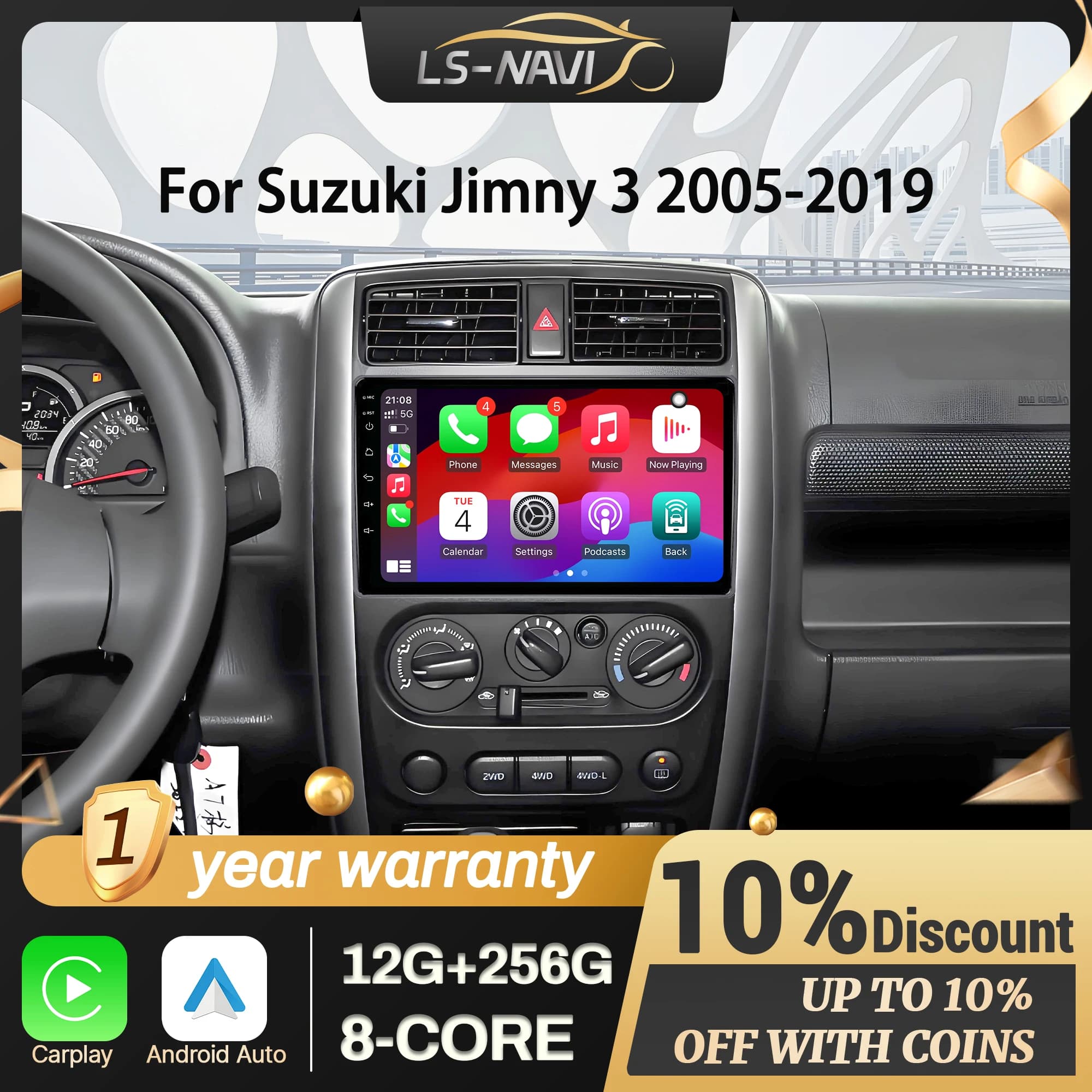 Autoradio Android 14 Per Suzuki Jimny 3 2005-2019 Navigazione Senza Fili Bluetooth Carplay Multimedia Navigazione Touch Screen
