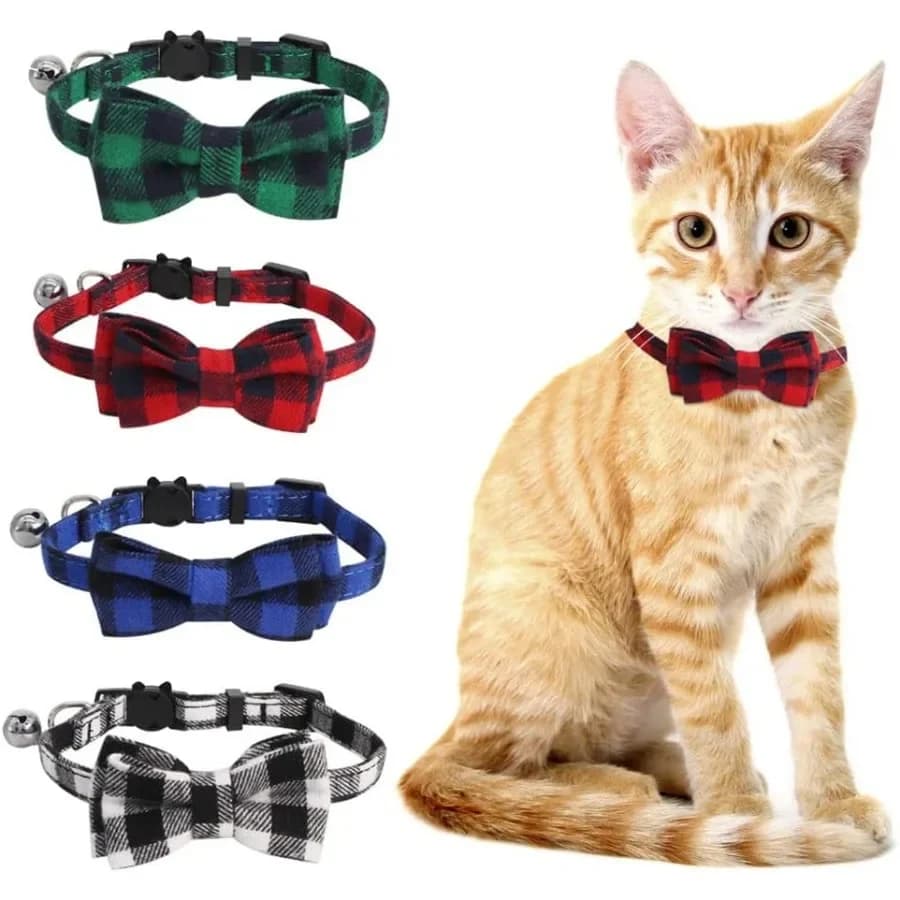 Confezione da 4 collari per gatti staccabili con collari per gatti a campana con graziosi papillon per gatti e cani di piccola taglia Animali domestici regolabili da 811 anni