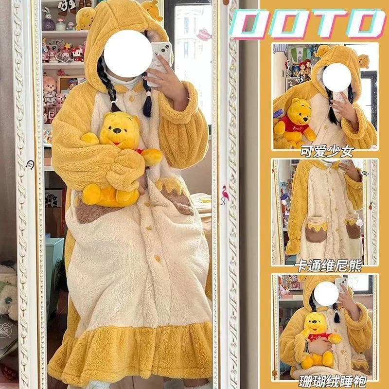 Orso nuovi vestiti per la casa donna pigiama di peluche accappatoio con cappuccio femminile flanella accappatoio caldo moda camicia da notte morbida