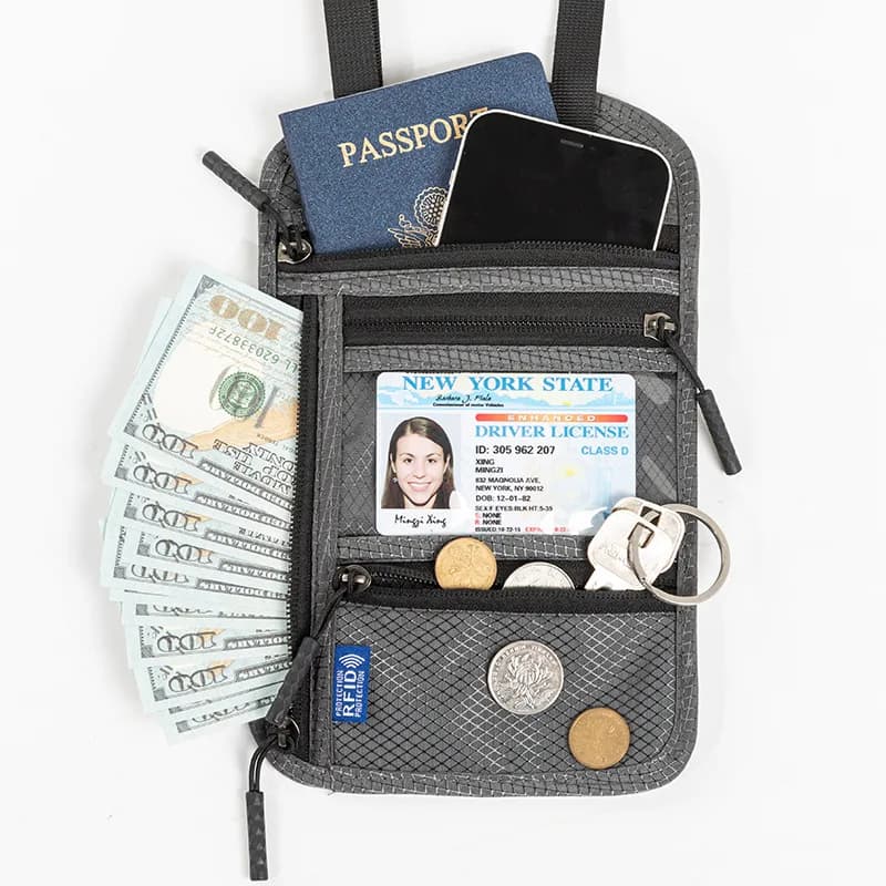 Multifunctional Neck Hanging Passport Bag Crossbody Shoulder Storage Pouch Travel Ticket Document Protector For Trip Carry