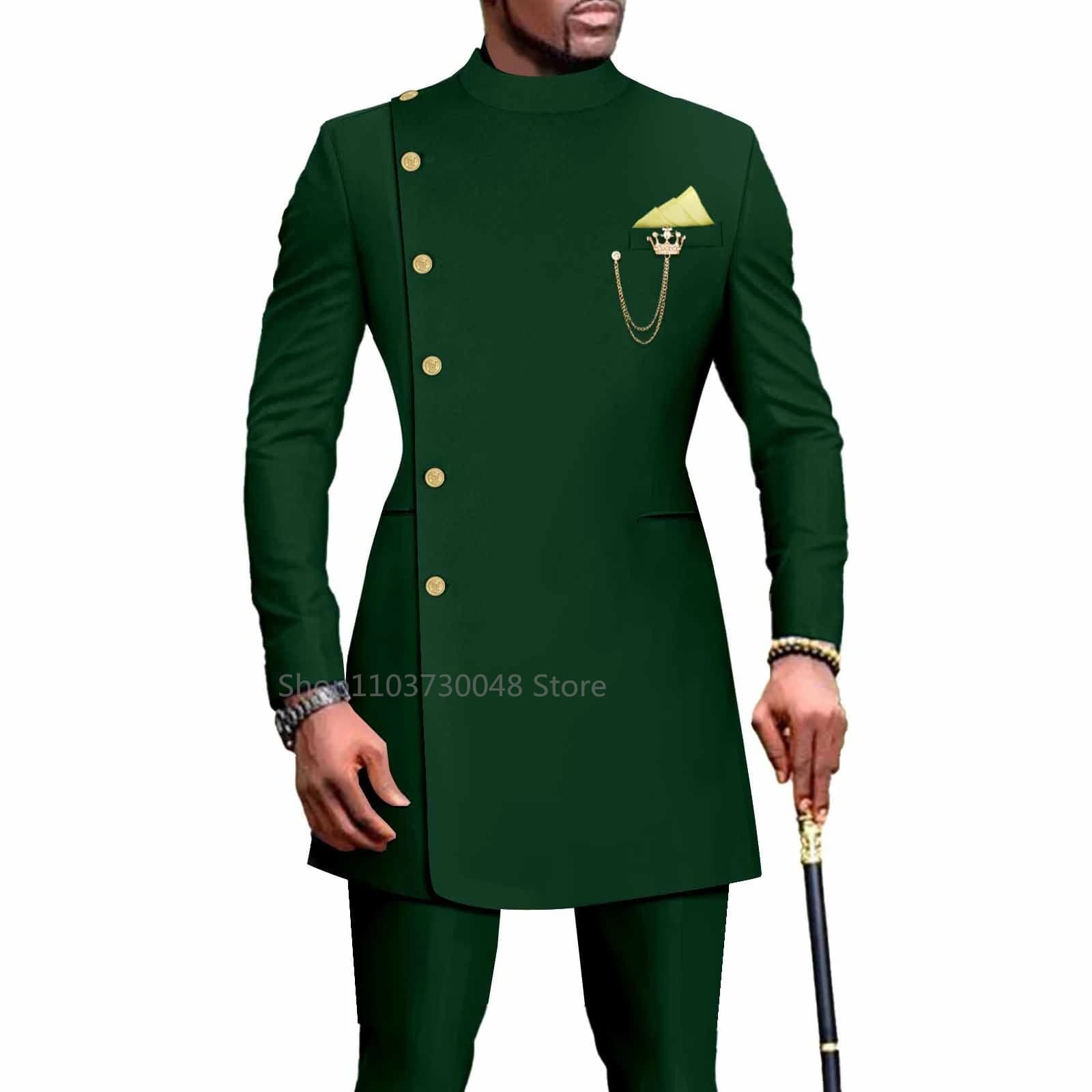 Design africano Slim Fit 2 pezzi Solid Men Suits For Wedding Groom smoking abiti formali per Prom Party Best Man Blazer Pants