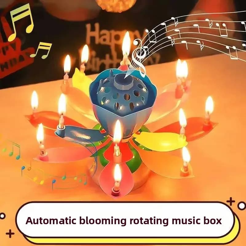 Birthday Lotus Candle, Rotating Music Flower Candle with Happy Birthday Song, Single/Double Layer Electronic Candle for Party