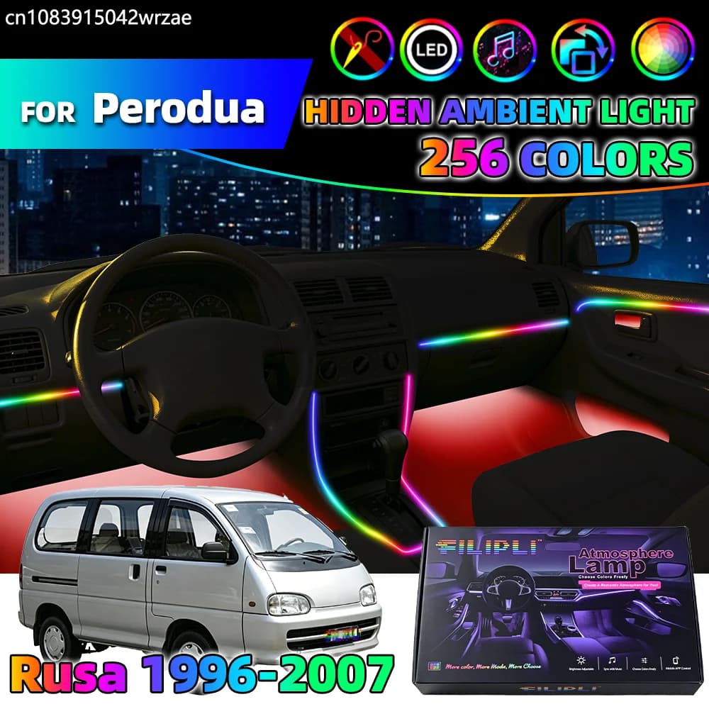 6/14 in 1 For Perodua Rusa 1996-2007 Years Car Interior Ambient Lights Strips Breathing Lighting Kit App Control Auto LED strips