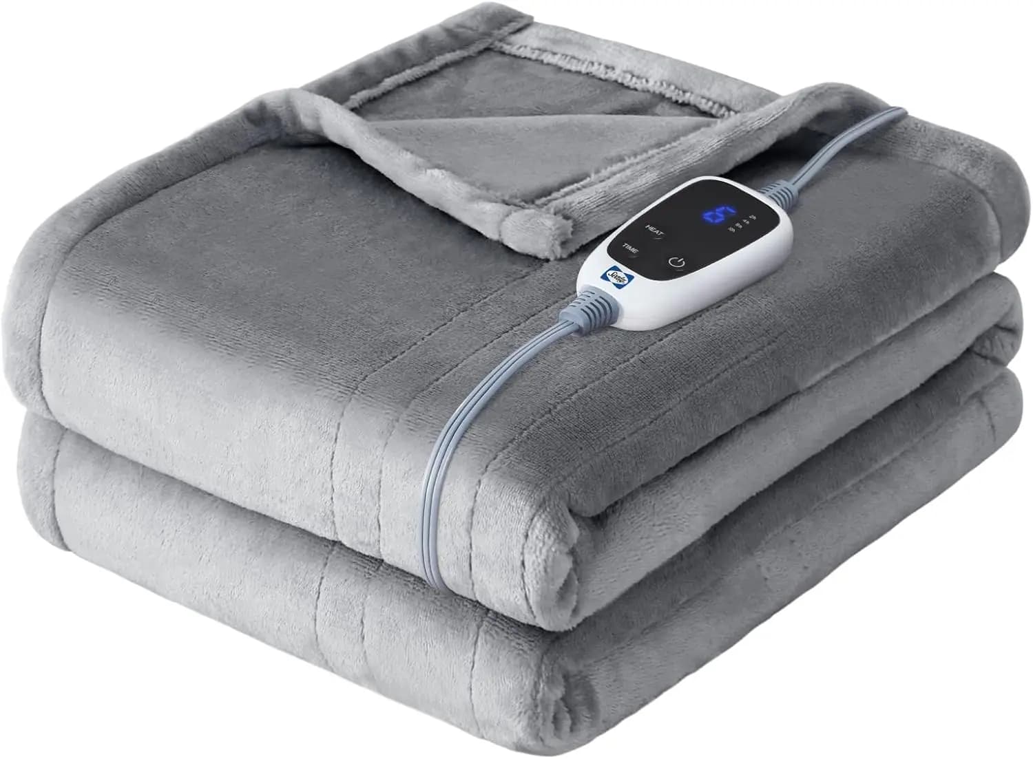 Coperta Elettrica in Flanella, 6 Impostazioni di Calore, Spegnimento Automatico 2-10 Ore, 50x60 Pollici, Grigio Chiaro