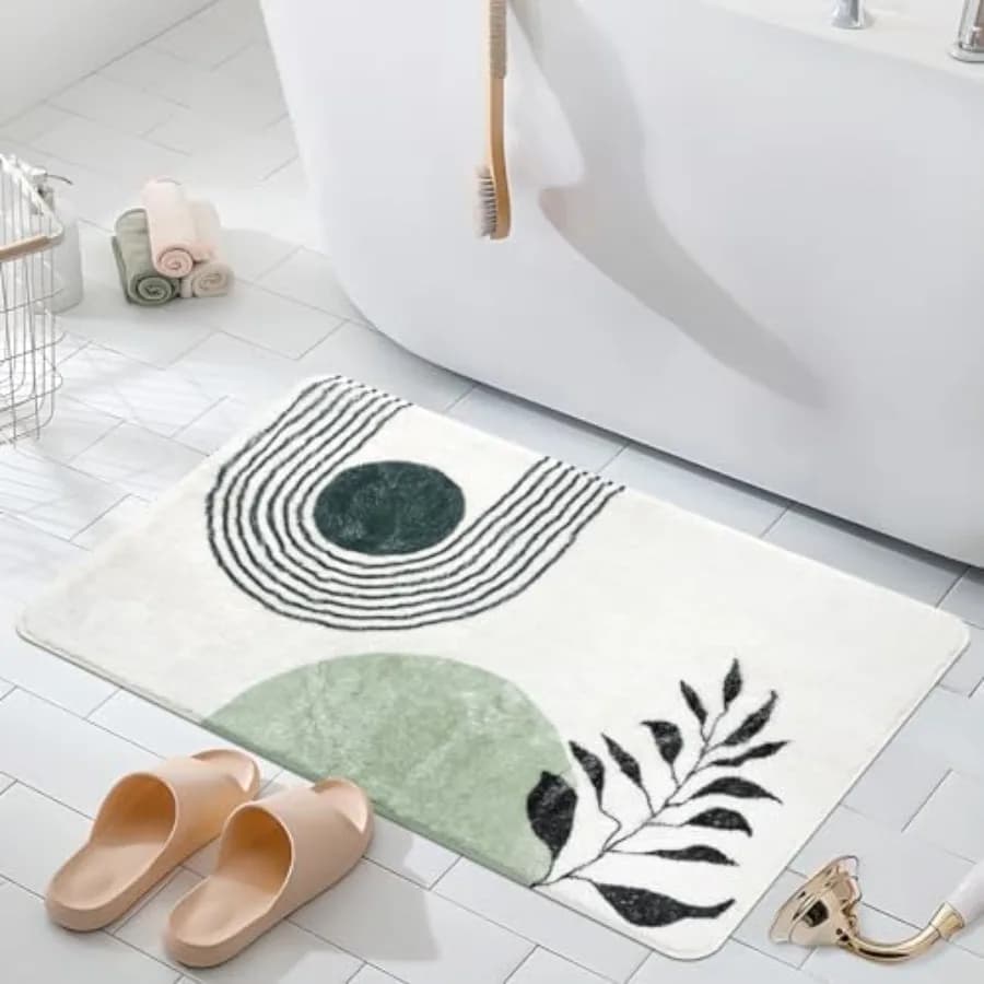 17"X24" Boho Bath Rugs for Bathroom Decor Non-Slip Bath Mat Absorbent Plush Microfiber Soft Carpet Machine Washable Bath Mat fo