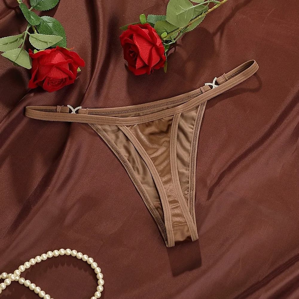 Slip Tanga in Raso Lucido con Fondo in Cotone, Vita Bassa, Senza Cuciture, Tinta Unita, Intimo Bikini, Mutandine T-back
