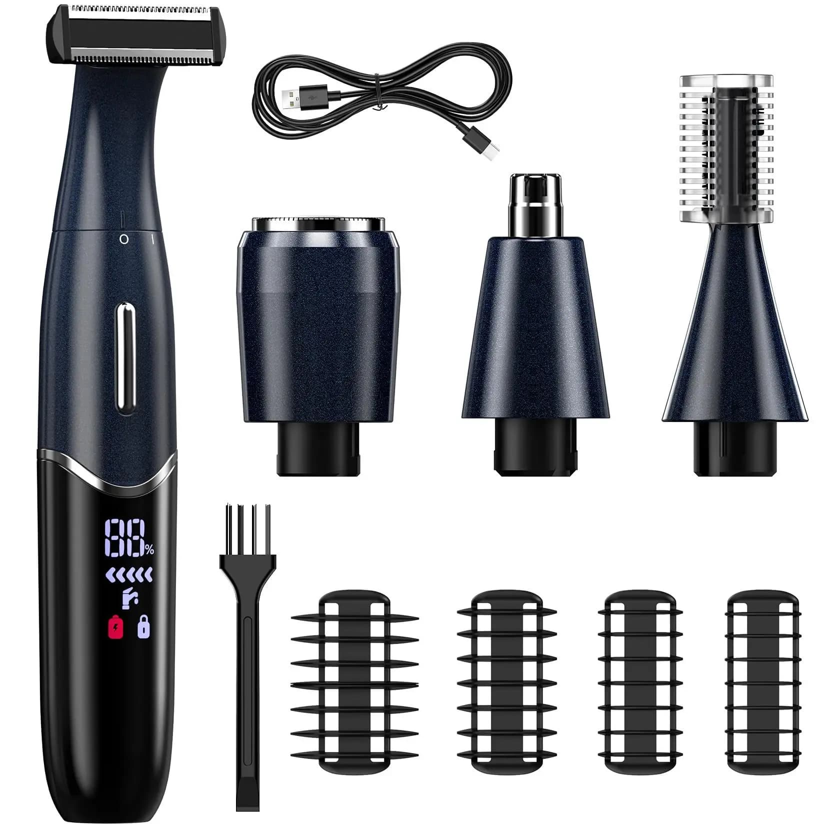 Rasoio 4 in 1 da donna Linea bikini bagnato/secco Palline sensibili Capelli pubici Trimmer da barba Viso Barba Clipper Aree intime Taglio di capelli