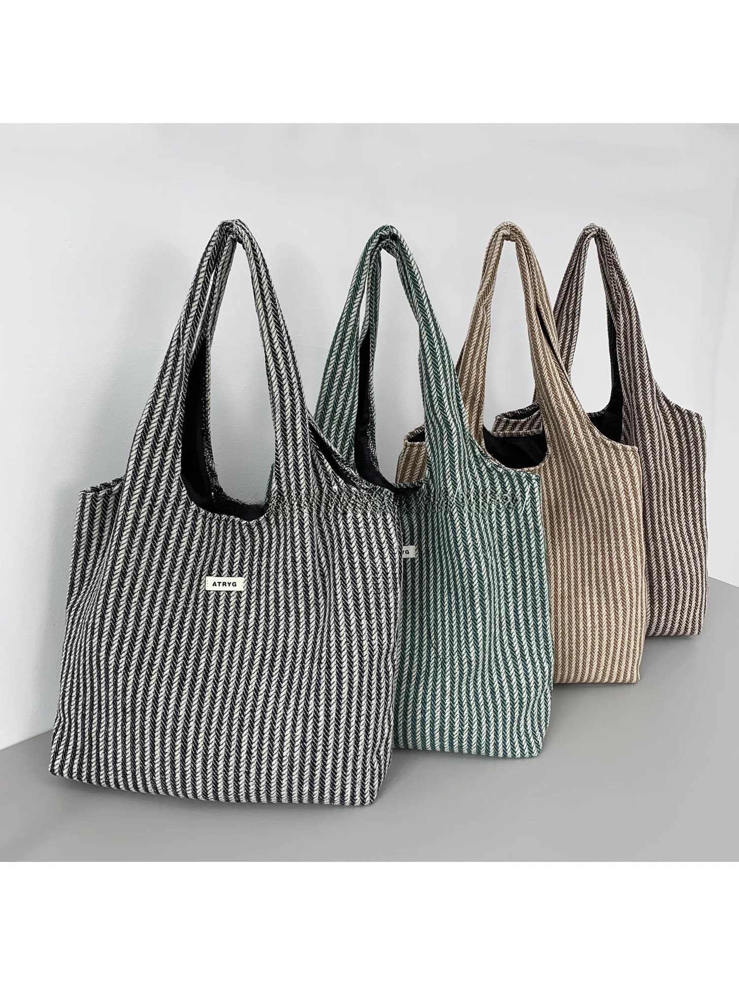 2025 Autumn New Large Capaci Stripe Canvas Tote Bag ex Simple Handheld Single oulder Bag Casual Sle Open Top