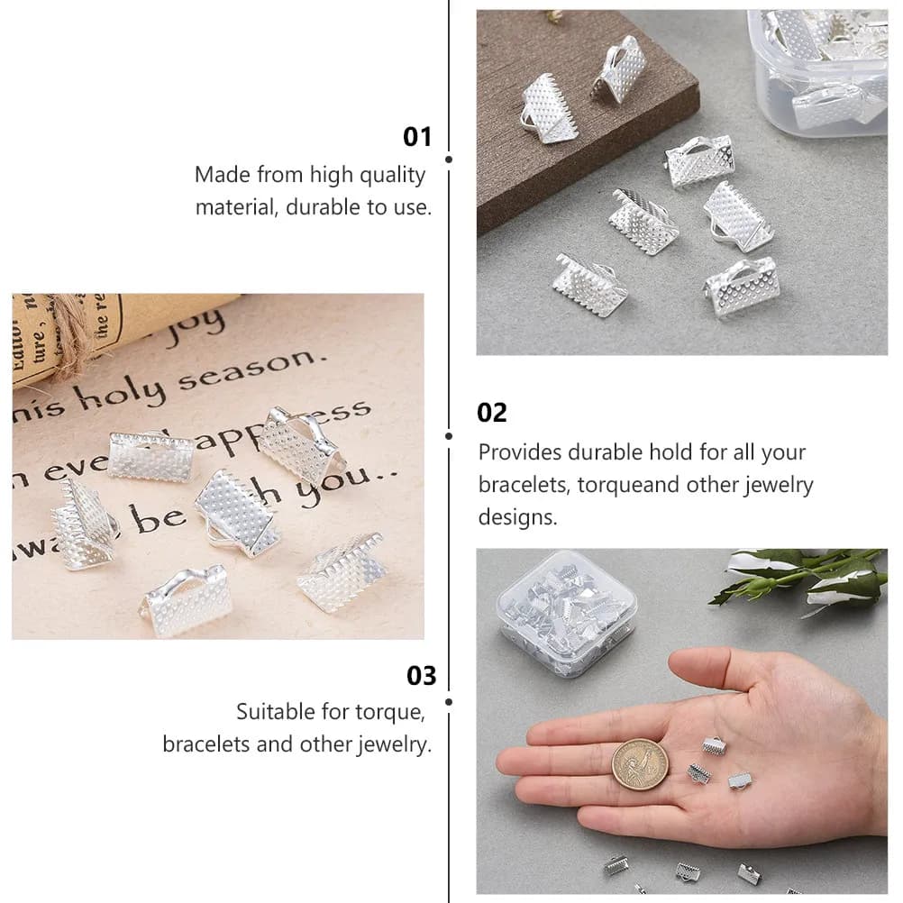 100Pcs Buckle Set Iron Ribbon Pinch Crimp Clamp Ends for Jewelry Making Ribbon Lace Bracelet Bookmark Components