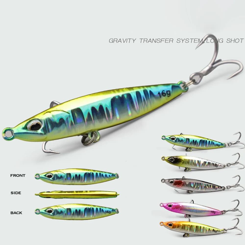 Jig Fishing Lures Metal Jigging Bait 9g 16g 21g Two Treble Hooks Long Cast Jigging Lures Artificial Bait Pesca Fishing Tackle