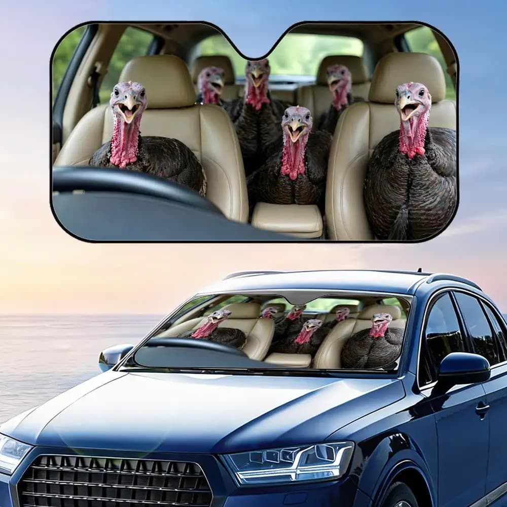 Parasole Auto Universale Pieghevole con Motivo Tacchino, Protezione UV e Isolamento Termico per Parabrezza