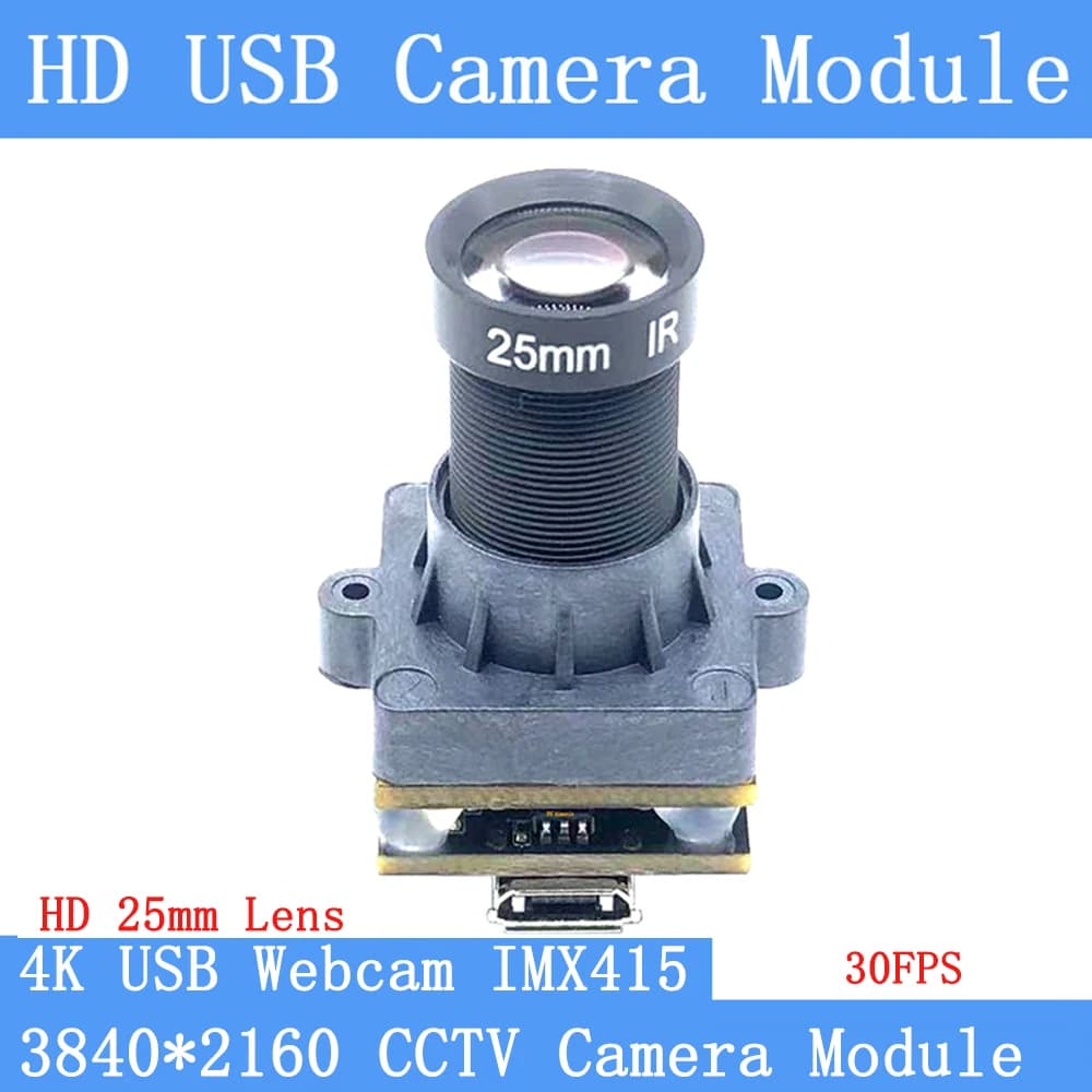 Webcam CCTV USB ad alta risoluzione 4K MJPEG 30fps 3840x2160 IMX415 bassa distorsione 20mm * 20mm Mini UVC Modulo telecamera USB Obiettivo da 25mm