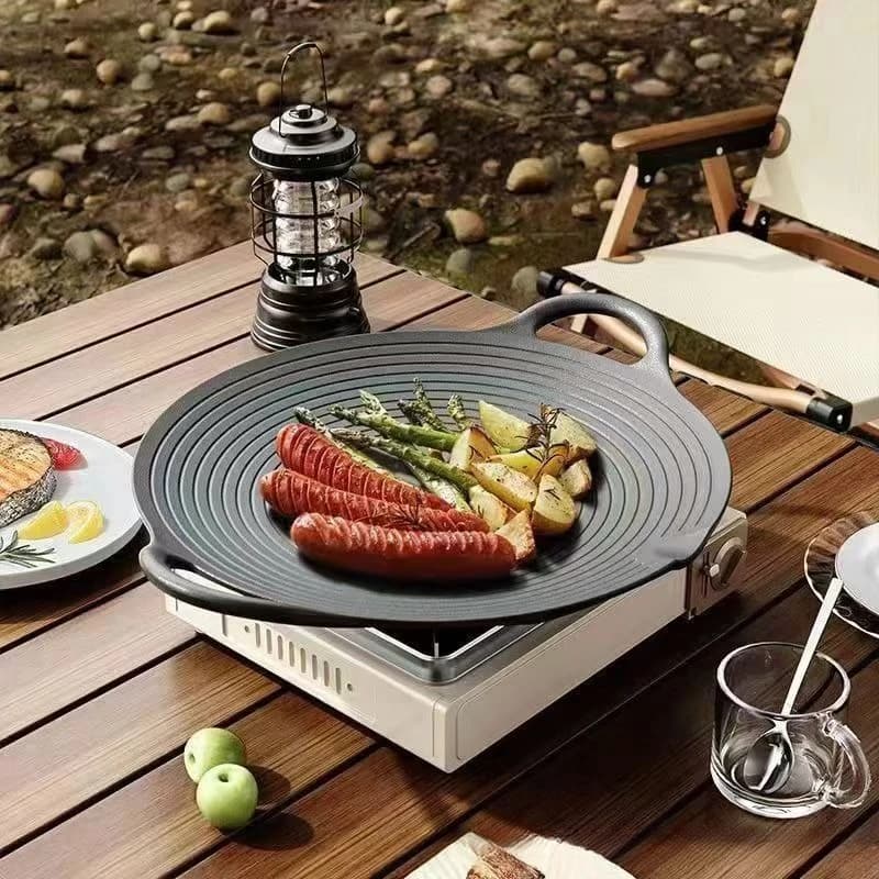 Camping pan for picnic in cast iron Baking pan for outdoors Extra large pan Teppanyaki with barbecue handle