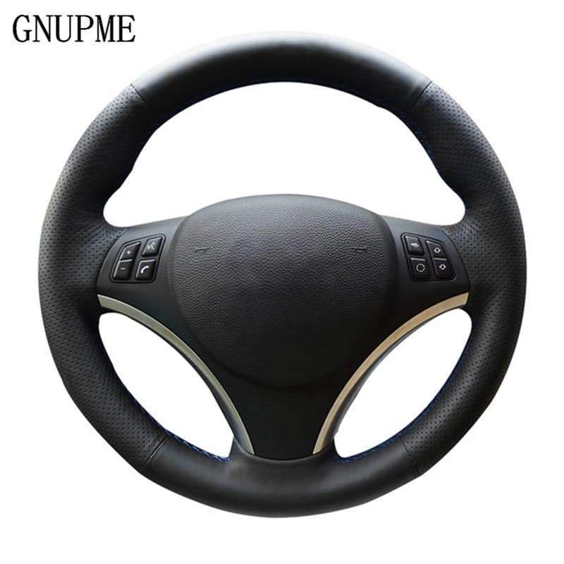 GNUPME Coprivolante per auto in pelle artificiale cucita a mano nera fai-da-te per BMW E90 320i 325i 330i 335i E87 120i 130i 120d