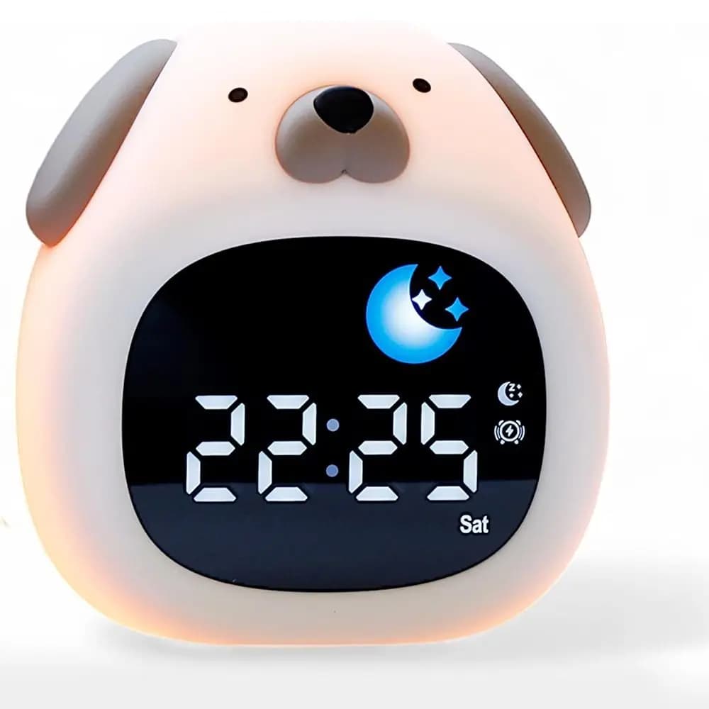 New Bright Alarm Clock with Sleep Trainer Dog Design Toddler Night Light USB Powered 8 Colors & 6 Sounds Sound Machine for Kids