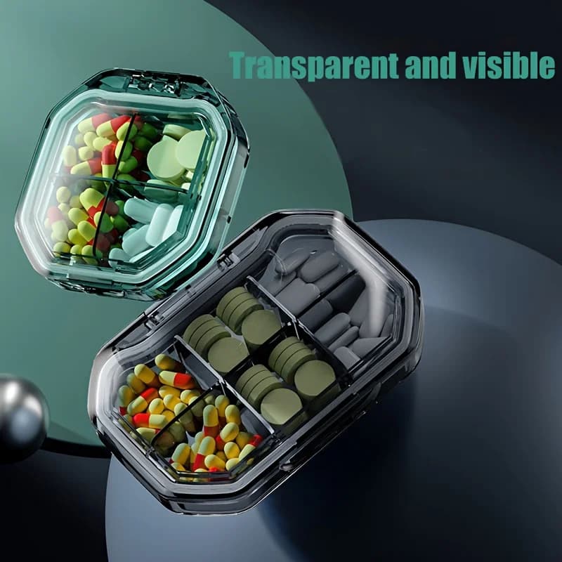 Scatola porta pillole, gioielli e componenti di precisione molto elegante e raffinata, contenitore portatile tascabile per uso quotidiano in ufficio e in viaggio, adatto per conservare medicinali e vitamine (grigio, verde, blu), con design del coperchio trasparente, sistema di chiusura sicuro, per utenti attenti alla salute, contenitore per medicinali domestici, contenitore leggero, struttura resistente, per individui attenti alla salute.