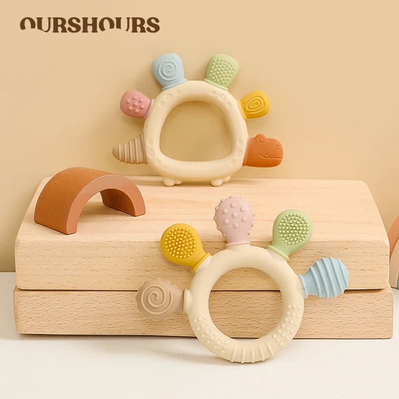 Massaggiagengive per bambini in silicone senza BPA Dinosauro del fumetto Giocattoli per dentizione da masticare per bambini per ragazzo e ragazza Massaggiagengive per la cura dei bambini facili da impugnare