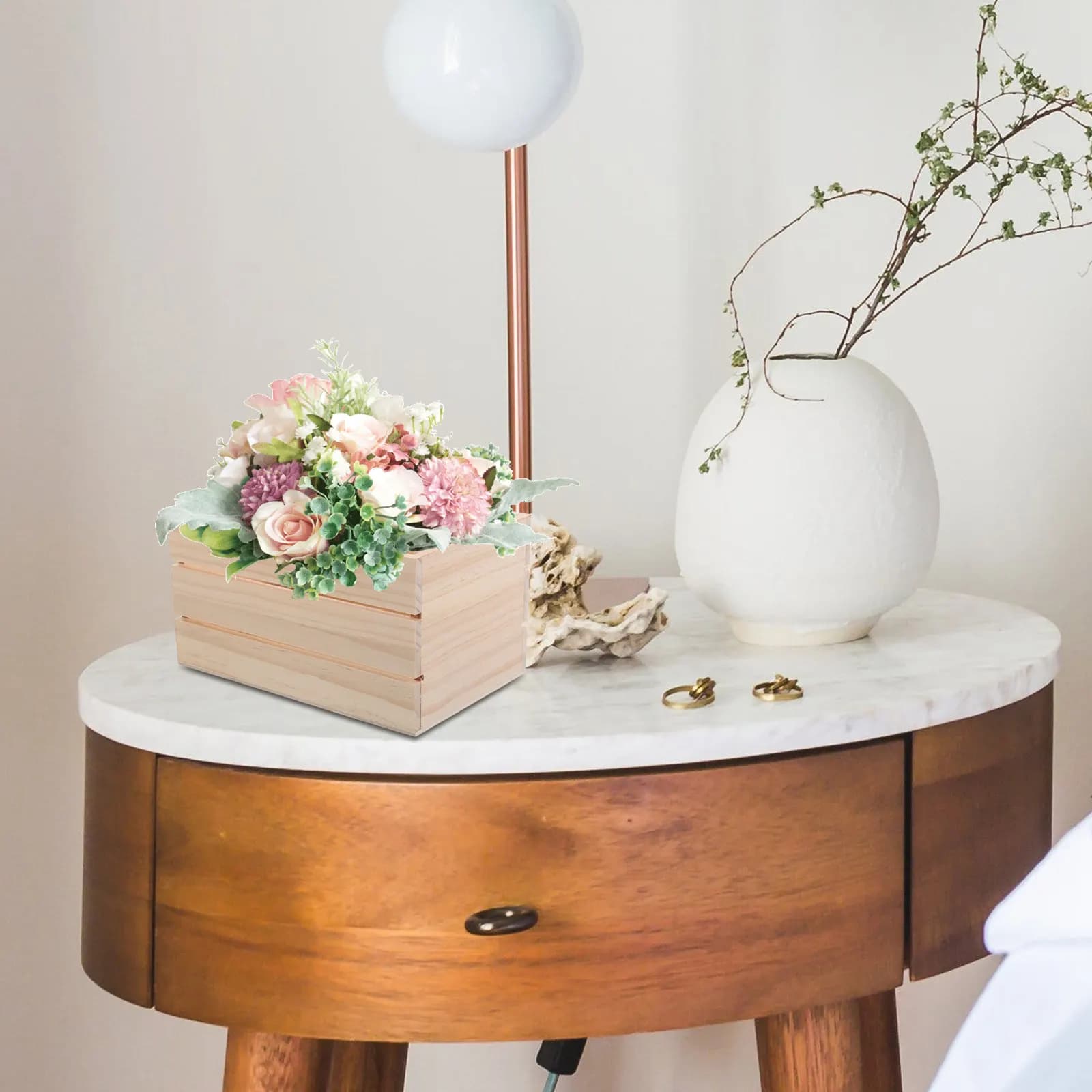 Scatola portaoggetti in legno 16,5x10,5 cm, contenitore da scrivania in legno massello, organizer decorativo con esposizione di fiori secchi per camera da letto e soggiorno