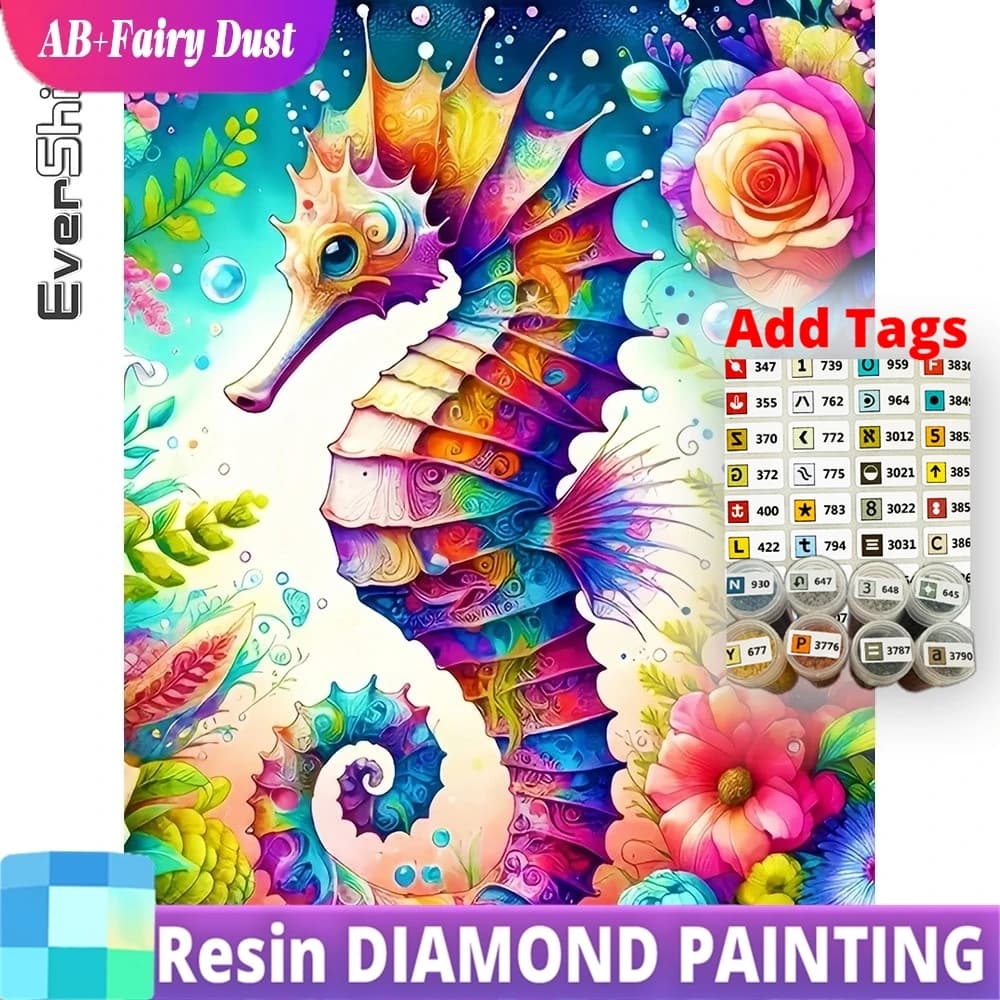 Resin Fairy Dust AB 5D DIY Diamond Embroidery Hippocampus Complete Kit Painting Animal Full Display Mosaic Flower 2026 New Kids