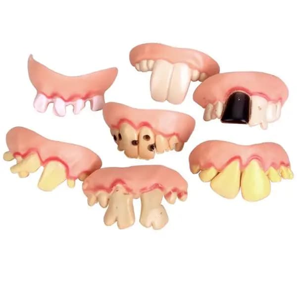 5Pcs Funny Teeth Toy Fake Denture Rotten Teeth Halloween Denture Joke Cosplay Prank Costume for Adults