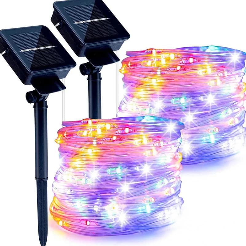 Stringa di luce solare per esterni impermeabile giardino fata ghirlanda natale matrimonio Street Fence Decor LED luci solari in filo di pelle
