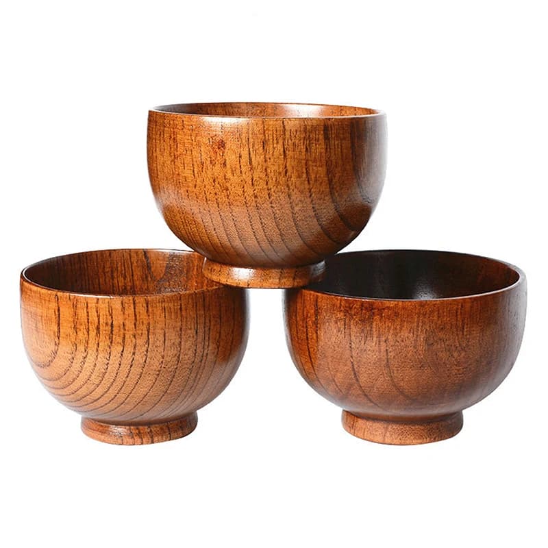 ● Ciotola in legno naturale, ciotola giapponese in legno per riso e zuppa, ciotola per insalata, contenitore per alimenti, stoviglie per bambini, utensili in legno