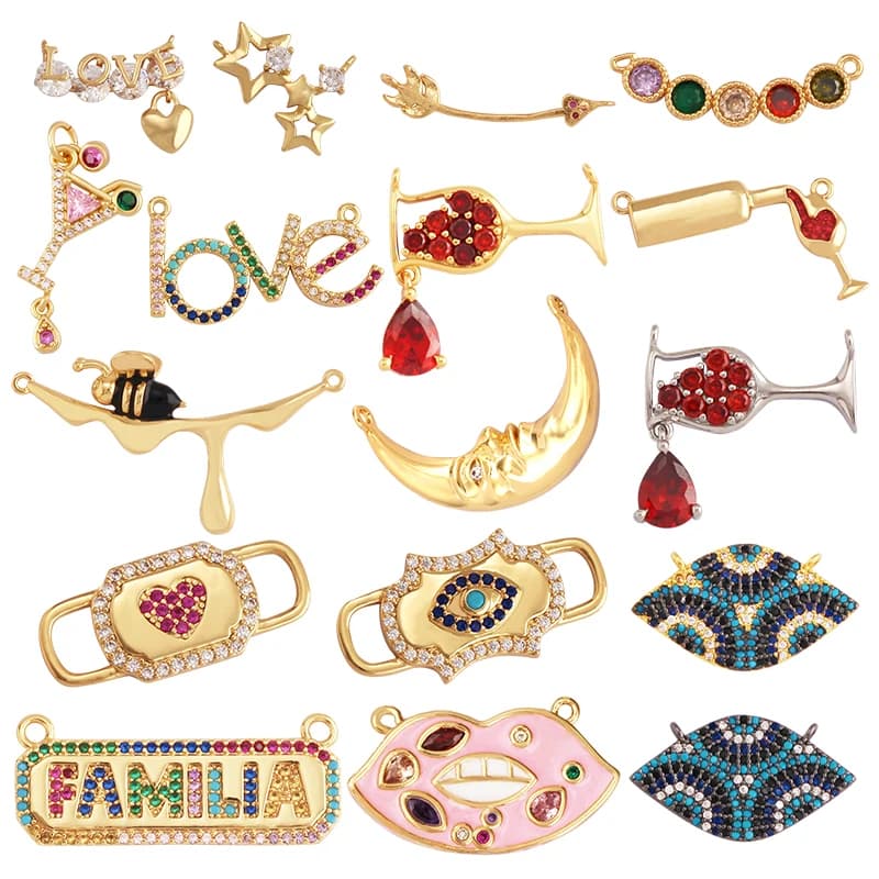 Romance Love Lip Arrow Moon Wine Glass Lock Collana con ciondolo, placcato oro 18 carati Doppio orecchio Zircone Risultati dei gioielli Forniture L37