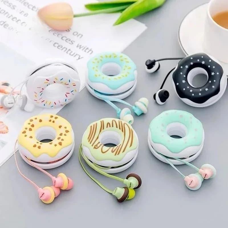 Simpatici auricolari cablati Macaron 3,5 mm in-ear con microfono Custodia per auricolari stereo con ciambelle per ragazze per IPhone Xiaomi Girl Kid per regali MP3