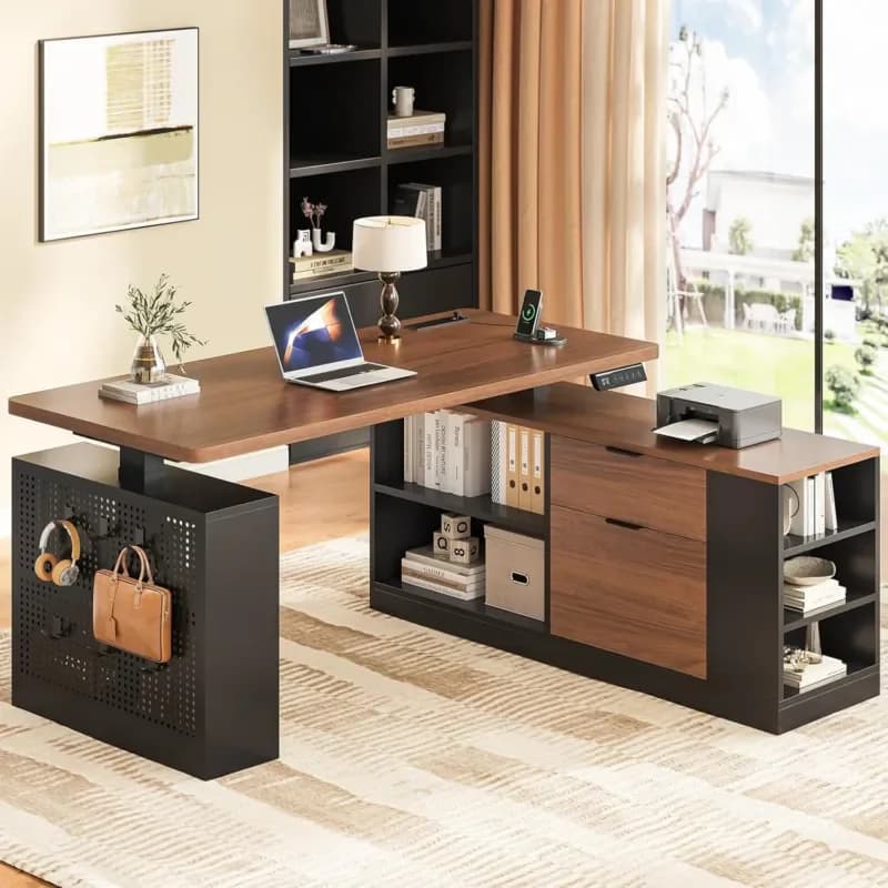 UPOSOJA L Shaped Standing Desk Adjustable Height Electric Office Desk 53 Inch Sit Stand Corner Computer Desk with File