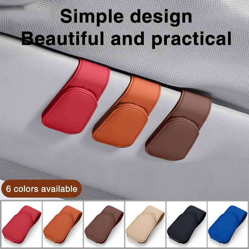 JFBONIN Car Glasses Holder Universal Car Visor Sunglasses Holder Clip Leather Eyeglasses Hanger and Ticket Card Clip Eyeglasses