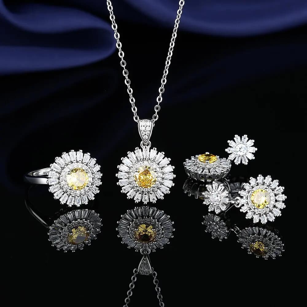 925 Sterling Silver Sunflower Full of Zircon Bright Jewelry Set Elegant Light Luxury Jewelry