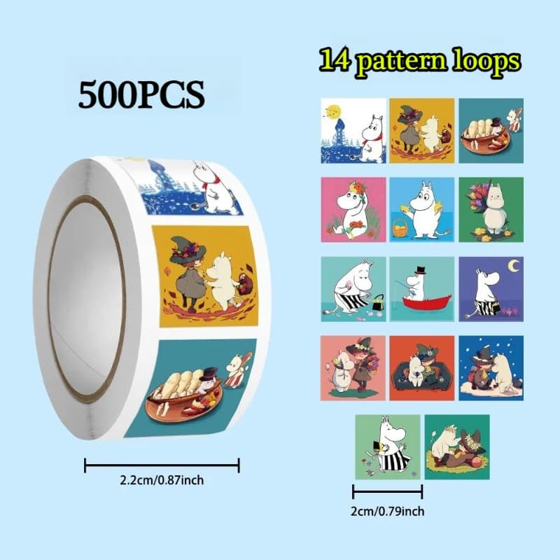 500PCS Moomin Anime Cartoon Avatar Cute Little Elf Creative Handbook Roll Stickers