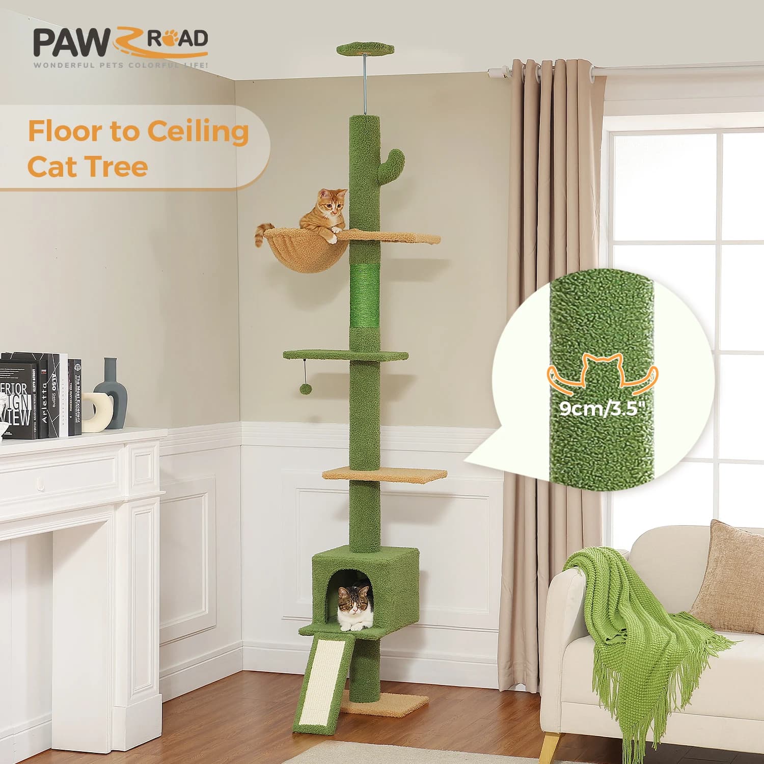 5 level cat tree tower from floor to ceiling, cat climbing tree, adjustable height for indoor cats with scratch scales for condominium